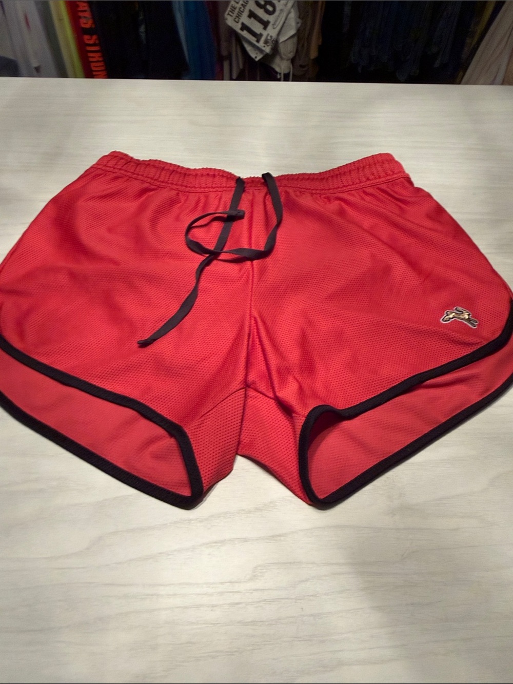 Tracksmith Red Athletic Shorts with Black Trim